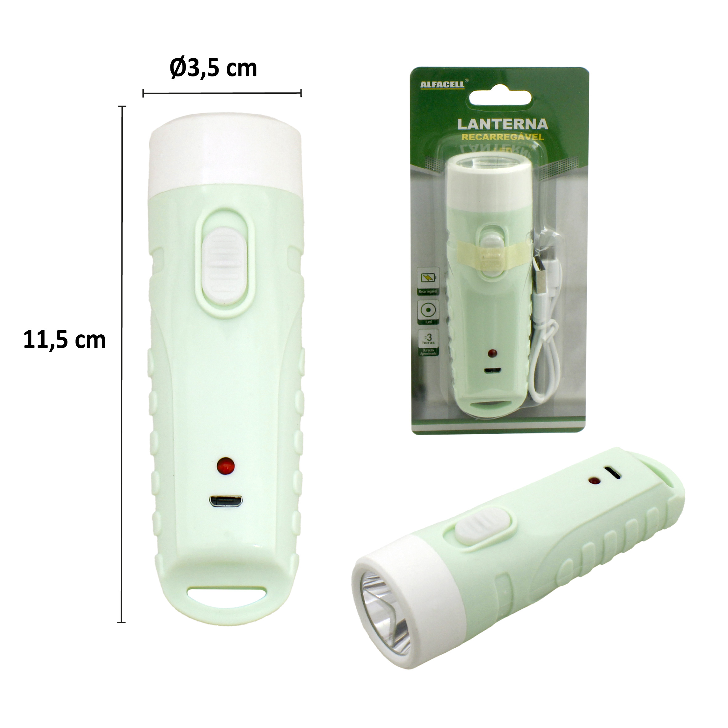 LANTERNA RECARREGÁVEL 1 LED 1W COM CABO USB (INCLUSO)