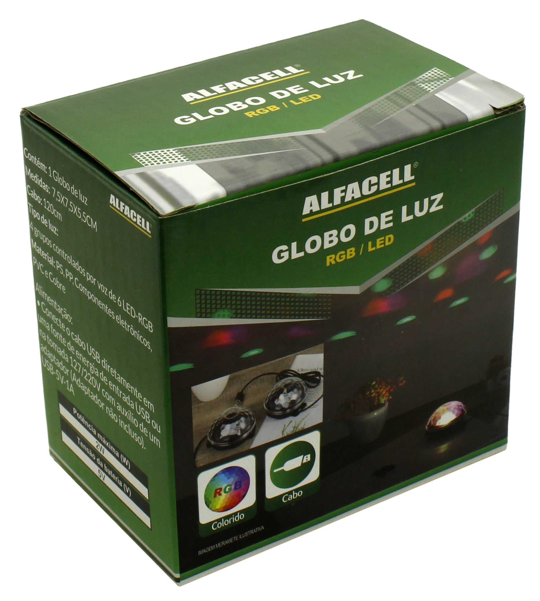 GLOBO DE LUZ BOLA MALUCA 6 RGB 2W COM CABO USB (INCLUSO)
