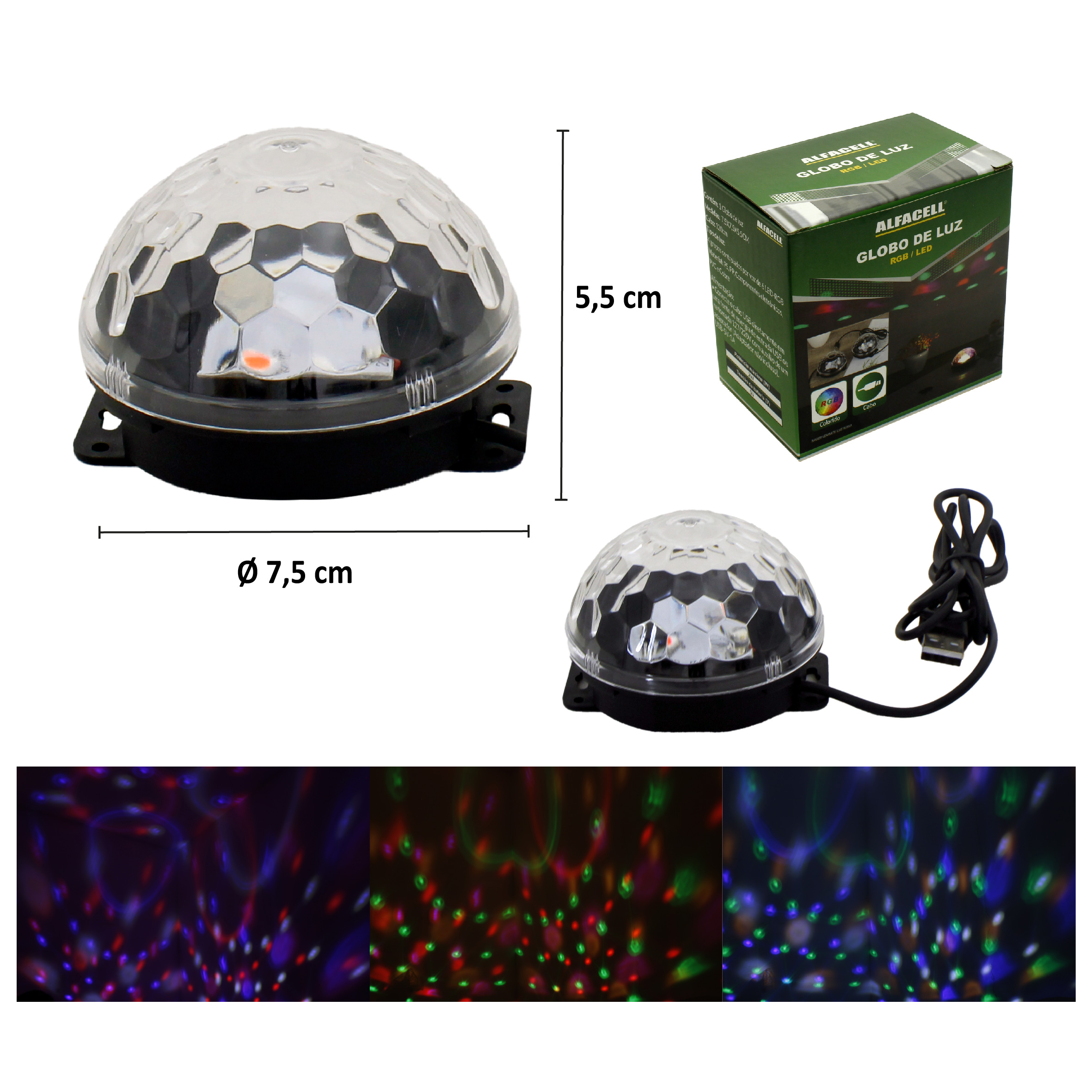 GLOBO DE LUZ BOLA MALUCA 6 RGB 2W COM CABO USB (INCLUSO)