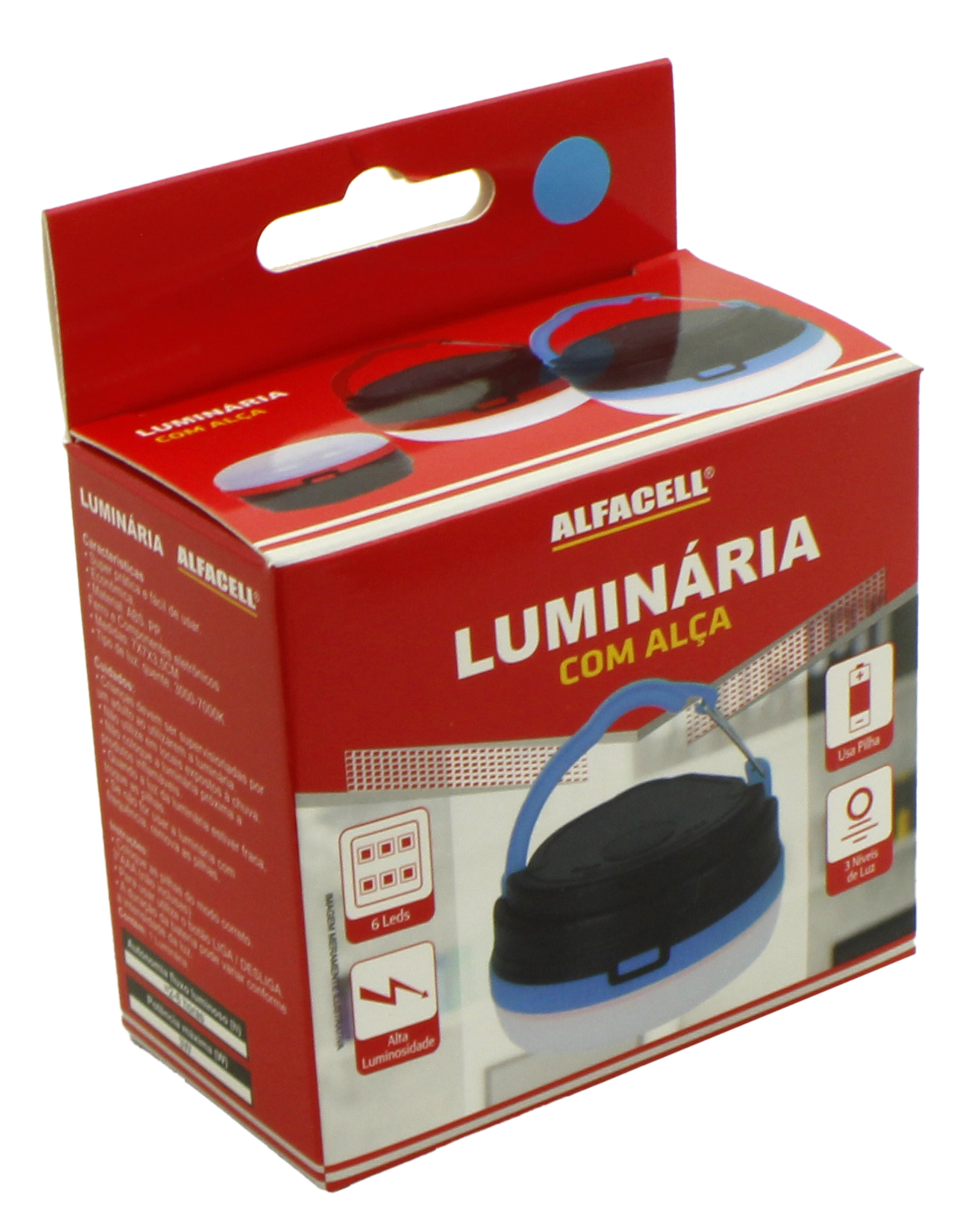 LUMINÁRIA COM ALÇA 6 LEDS 3W A PILHA 3*AAA (NÃO INCLUSAS)