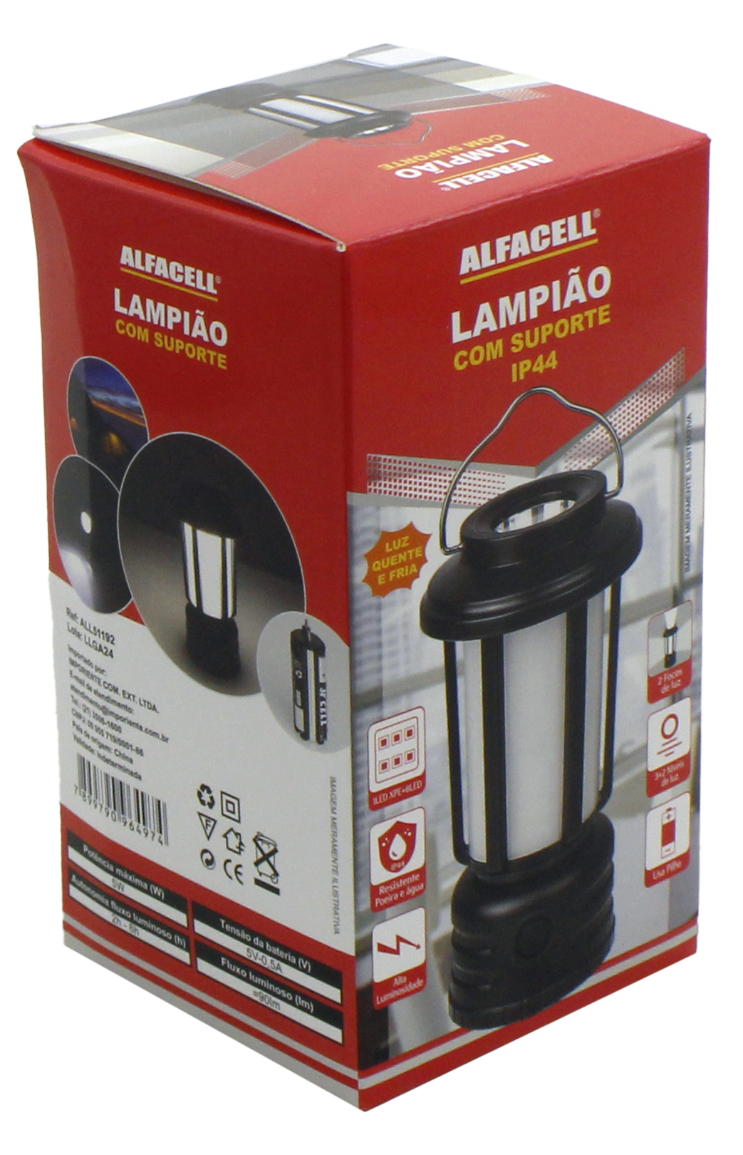 LAMPIÃO COM SUPORTE 1 LED XPE E 8 LEDS 5W IP44 A PILHA 3XAAA (NÃO INCLUSAS)