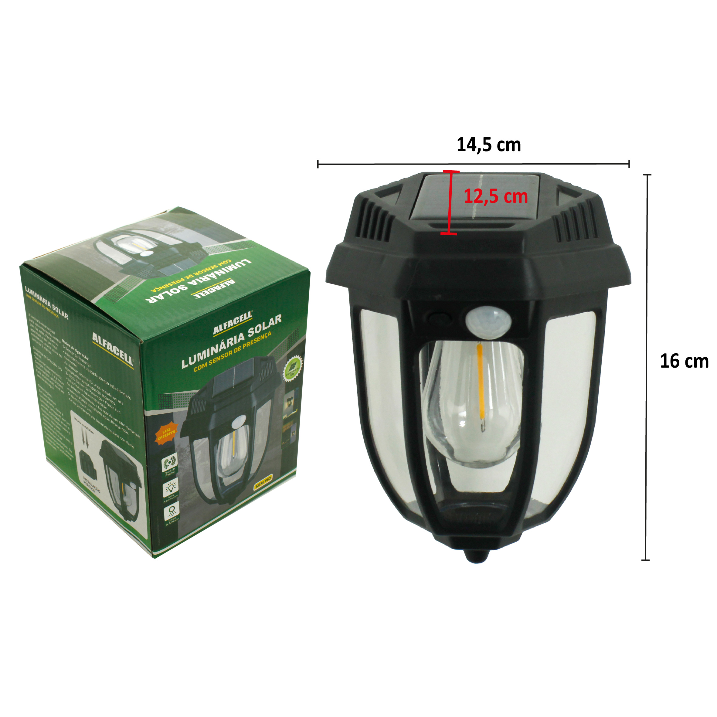 LUMINÁRIA SOLAR DE TUNGSTÊNIO, COM SENSOR DE PRESENÇA 3W,