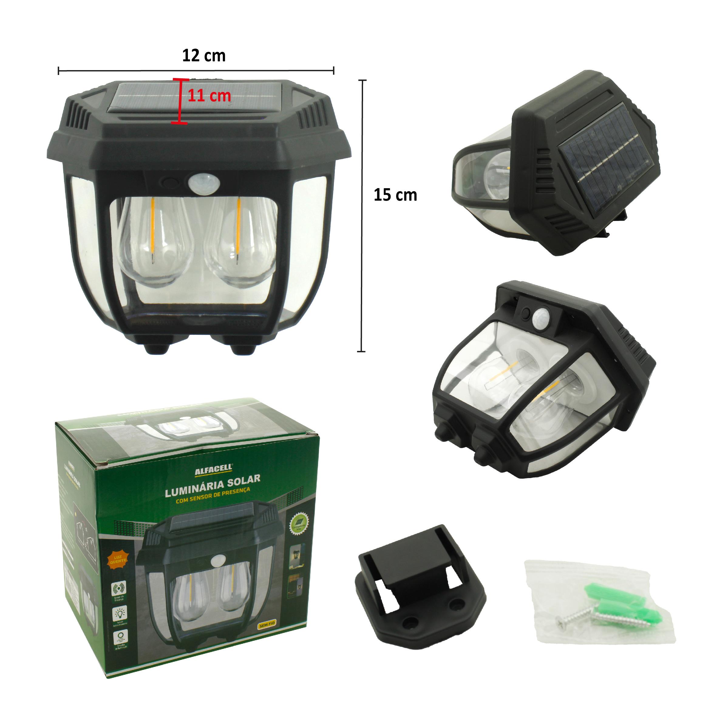 LUMINÁRIA SOLAR DE TUNGSTÊNIO, COM SENSOR DE PRESENÇA 6W,
