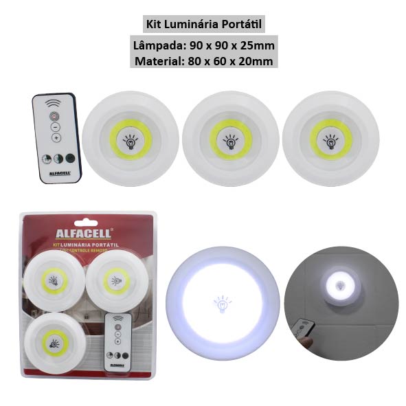 KIT LUMINÁRIA PORTÁTIL (3 PEÇAS) + CONTROLE REMOTO
