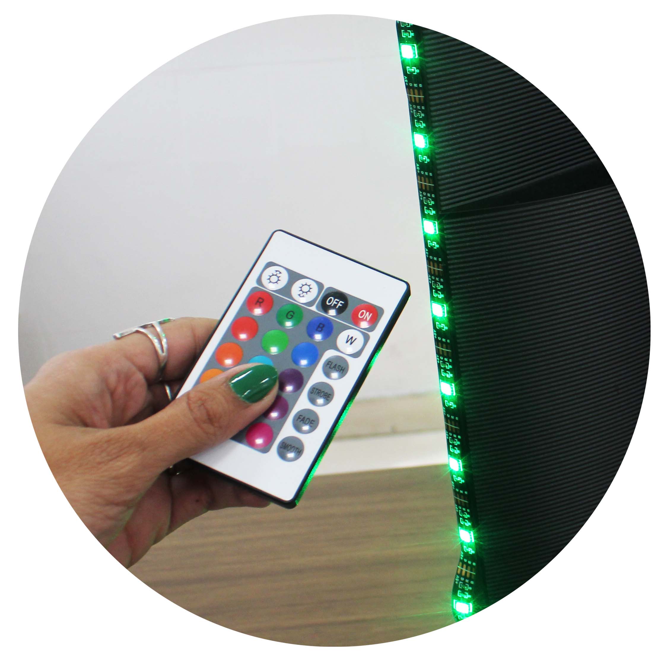 FITA LED RGB 5 METROS COM CONTROLE REMOTO E FITA DUPLA FACE