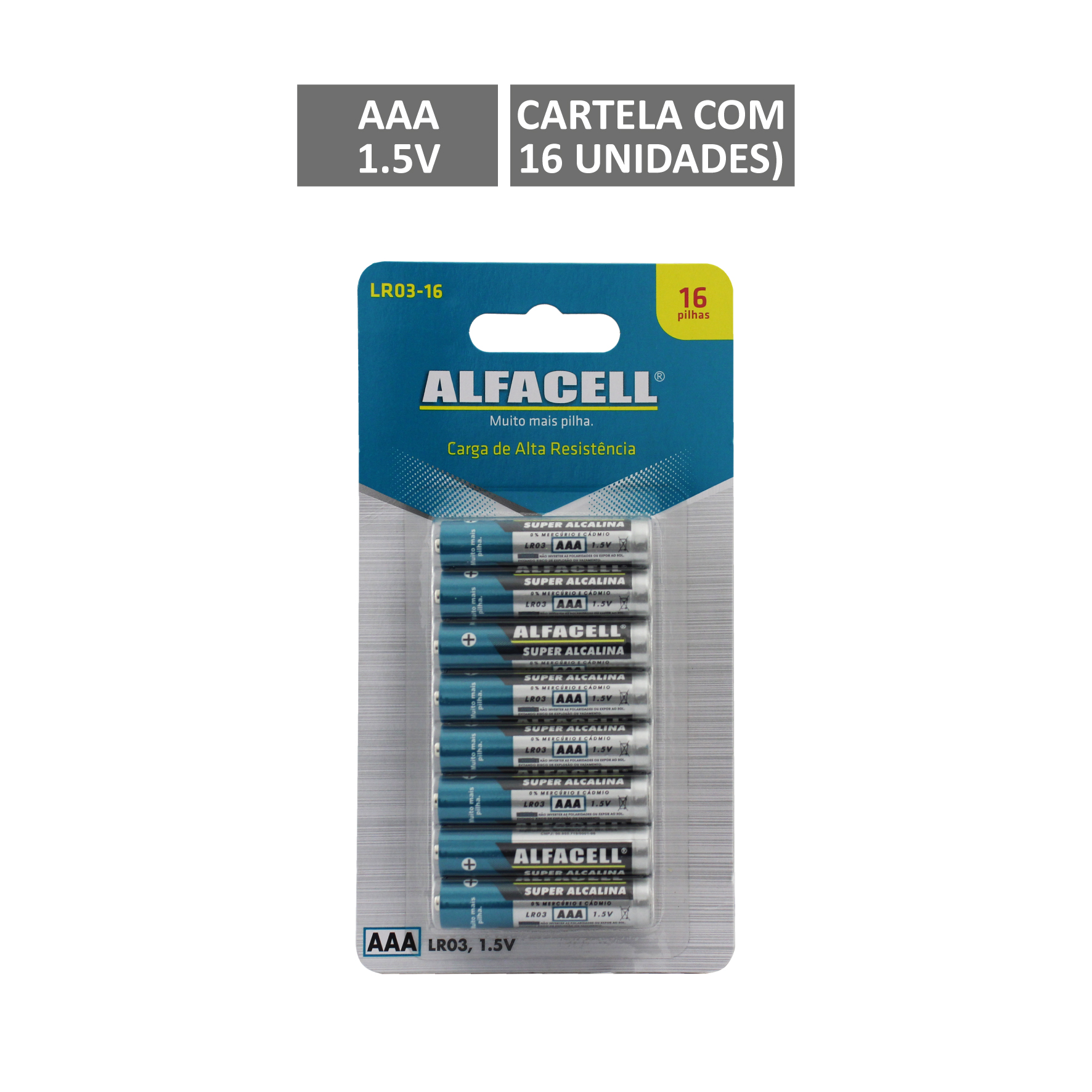 PILHA ALFACELL ALCALINA PALITO AAA 1.5V (CARTELA COM 16 UNIDADES)