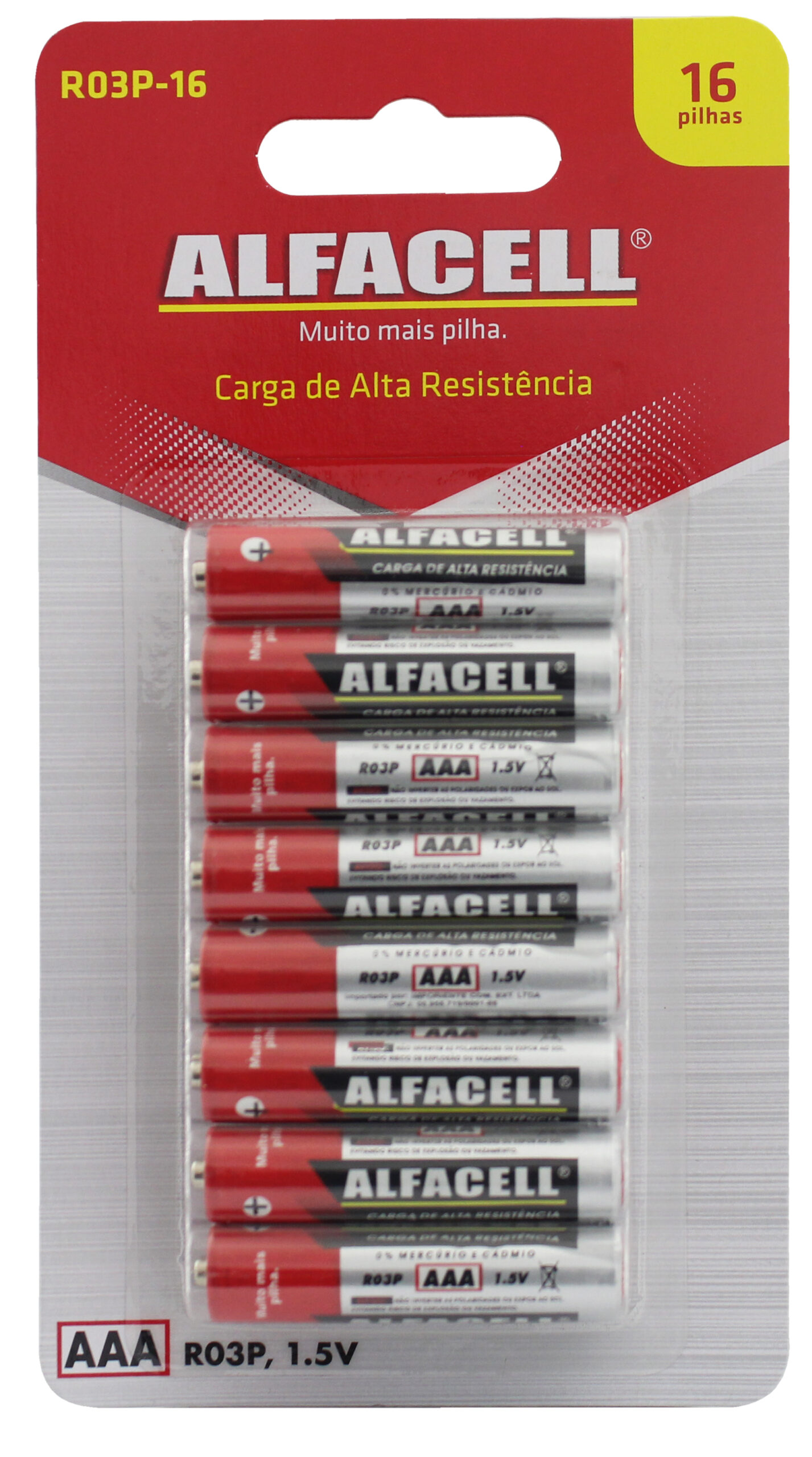PILHA ALFACELL COMUM PALITO AAA 1.5V (CARTELA COM 16 UNIDADES)