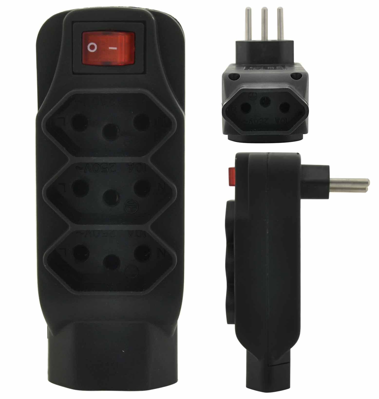 ADAPTADOR DE TOMADA MÚLTIPLO 4 SAÍDAS 2P+T C/ CHAVE DISJUNTORA