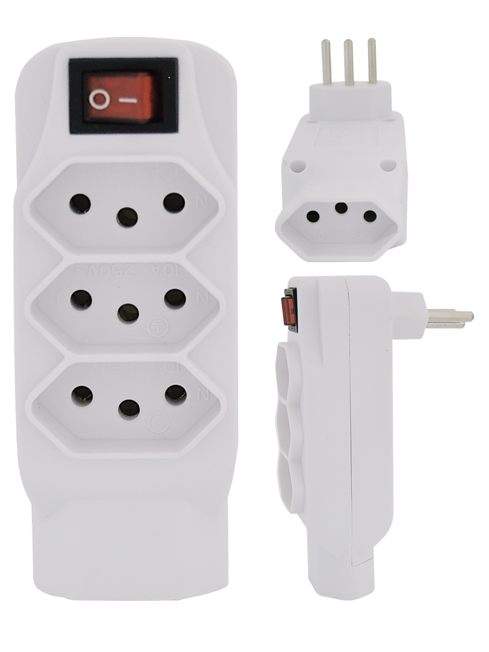 ADAPTADOR DE TOMADA MÚLTIPLO 4 SAÍDAS 2P+T C/ CHAVE DISJUNTORA
