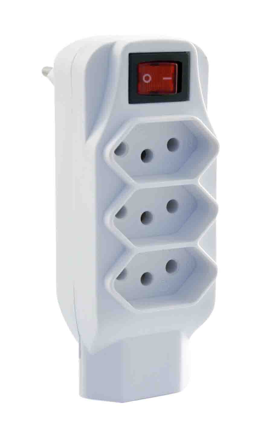ADAPTADOR DE TOMADA MÚLTIPLO 4 SAÍDAS 2P+T C/ CHAVE DISJUNTORA