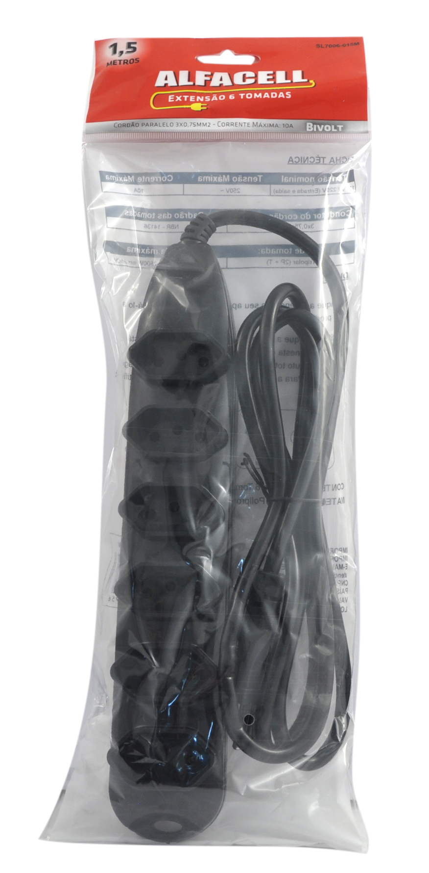 EXTENSÃO DE 6 TOMADAS 1.5M 3 PLUGS