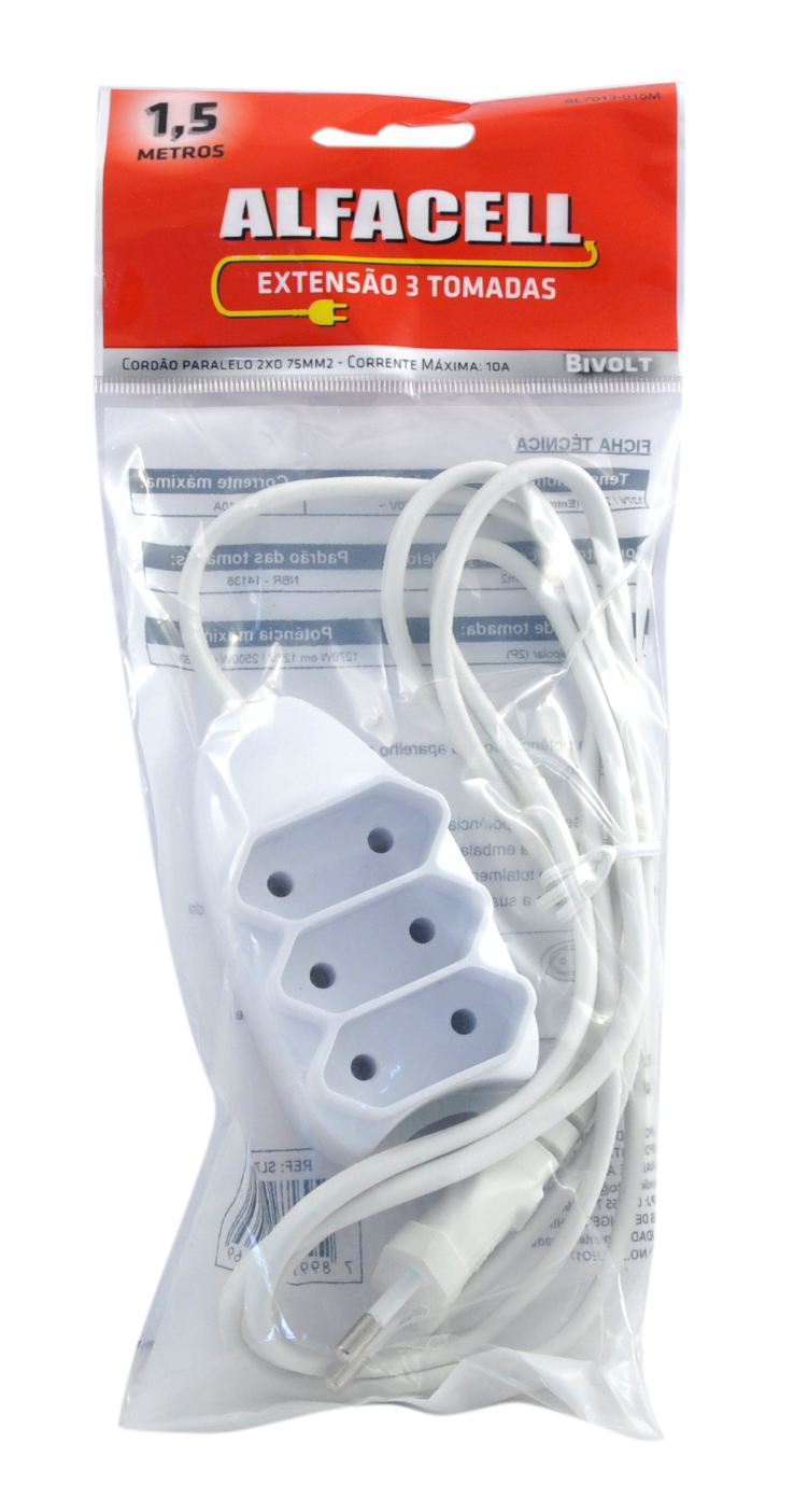 EXTENSÃO 3 TOMADAS 1,5M 2 PLUGS