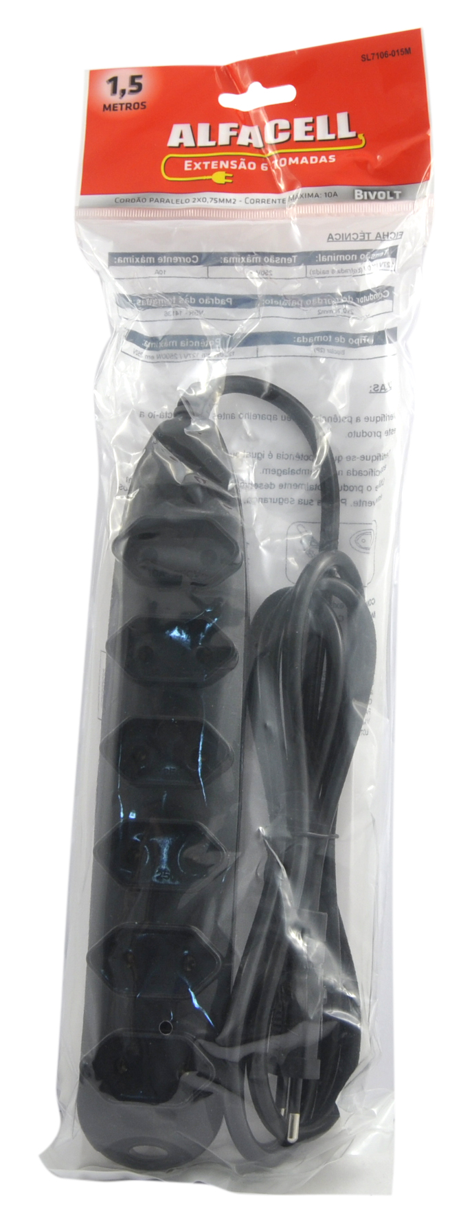 EXTENSÃO DE 6 TOMADAS 1.5M 2 PLUGS