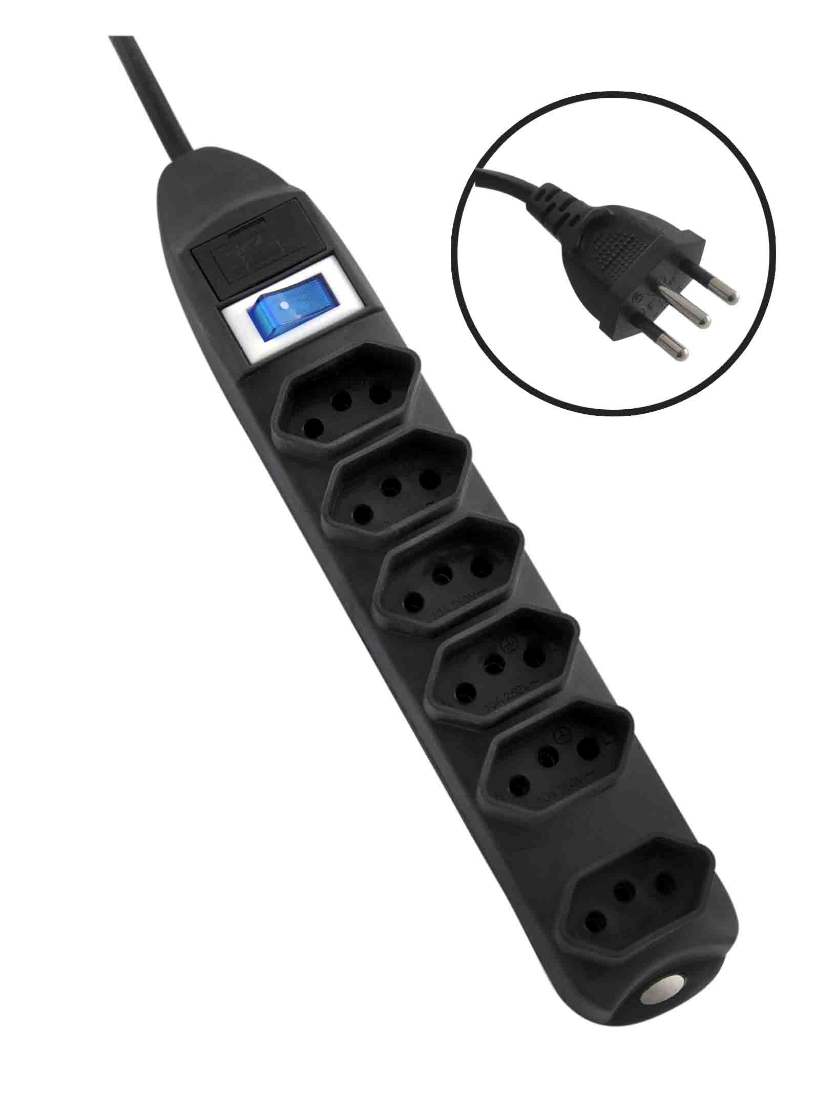 FILTRO DE LINHA 6 TOMADAS 6X2+T 0.8M 3 PLUGS