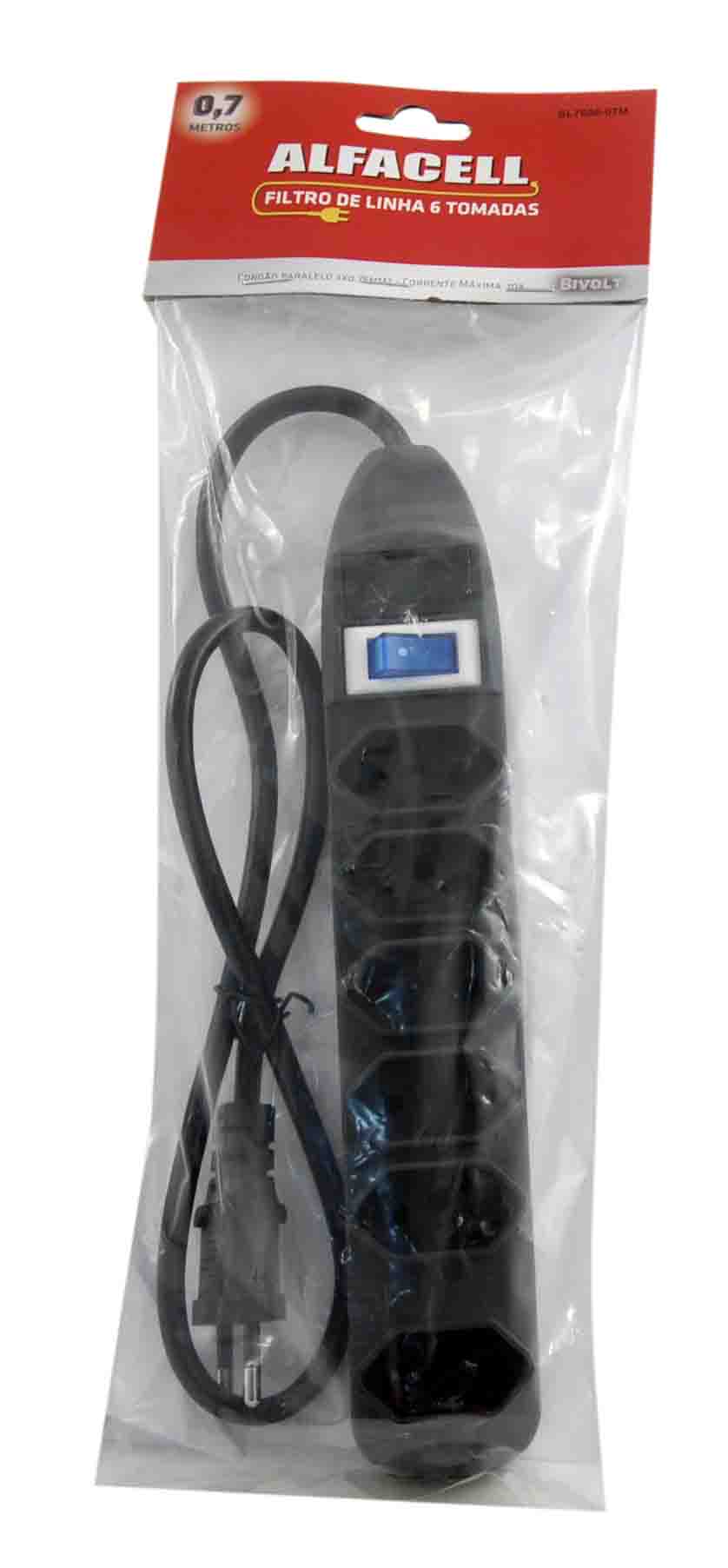 FILTRO DE LINHA 6 TOMADAS 6X2+T 0.8M 3 PLUGS
