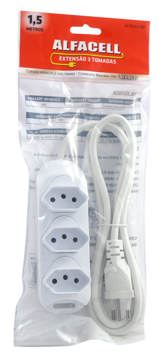EXTENSÃO 3 TOMADAS 1,5M 3 PLUGS