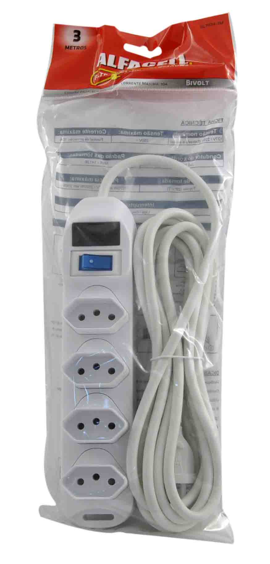 FILTRO DE LINHA 4 TOMADAS 3M 3 PLUGS