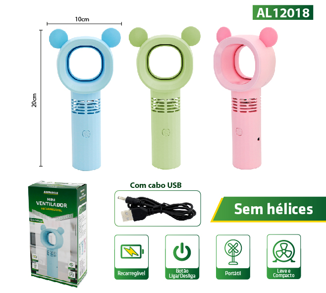 MINI VENTILADOR RECARREGÁVEL COM CABO USB